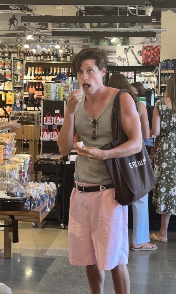 Candid of Doug reacting in a grocery store